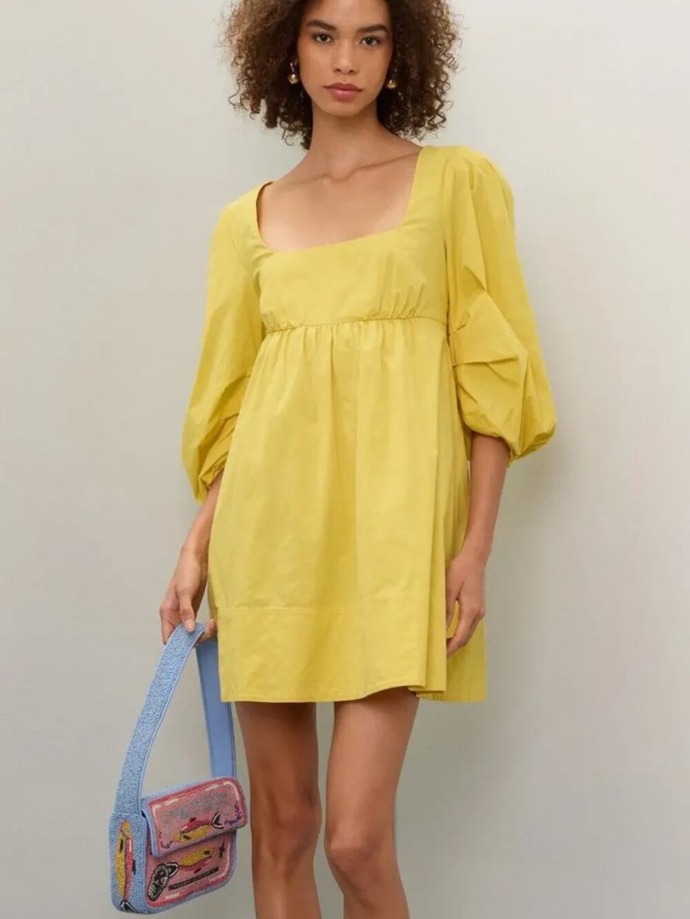 STAUD Sophie Mini Dress Yellow Poplin Puff Sleeve Darling Babydoll Sundress $295 - Picture 12 of 16